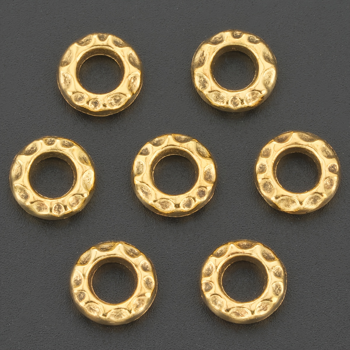 55pcs Antique Golden Round Hammered Spacer Beads
